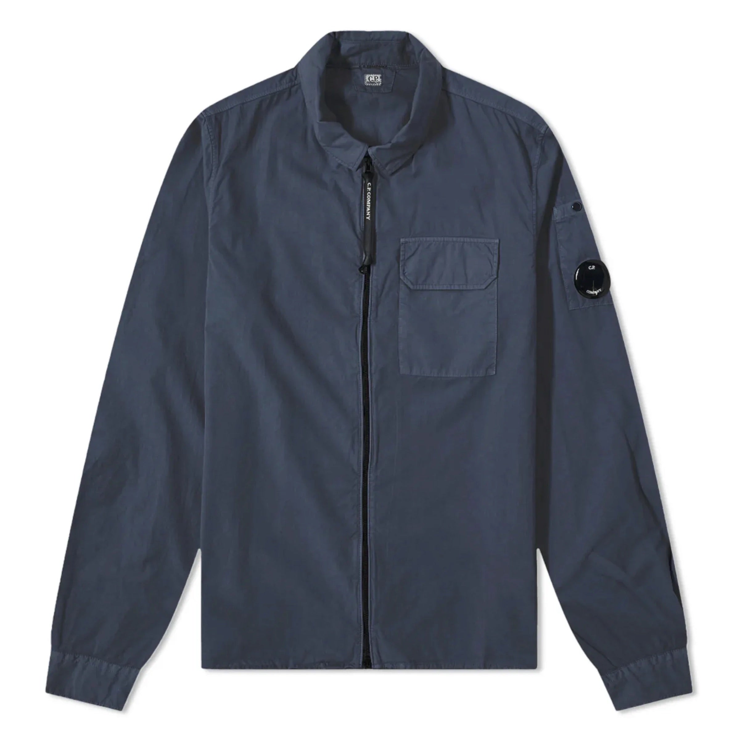 Cp Company Gabardine 158A Full Zip Lens Overshirt In Navy