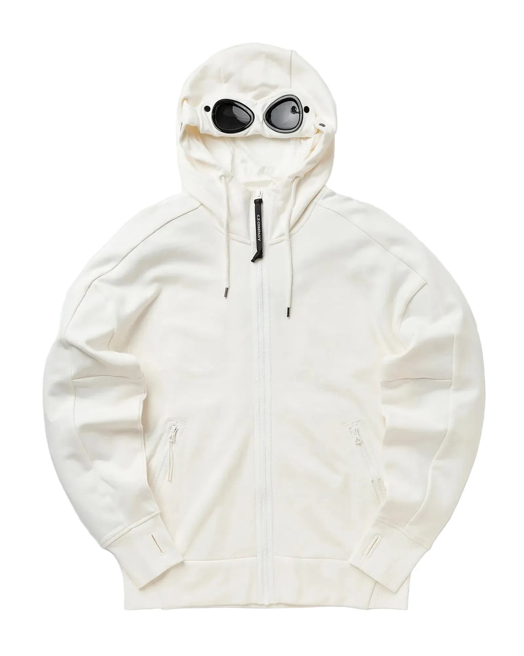Cp Company Diagonal Raised Goggle Full Zip Hoodie In White
