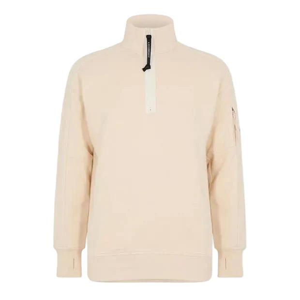 Cp Company 16cm Diagonal Raised Quarter Zip Lens Sweatshirt In Pistachio Shell