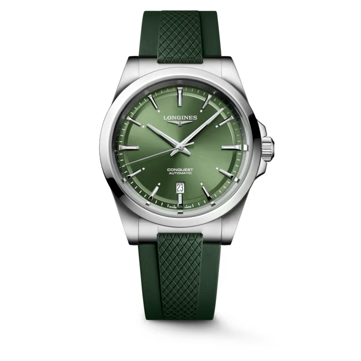 Conquest 41 mm Green on Rubber Strap